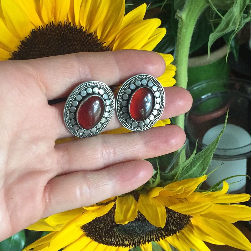 Carnelian and sterling post back earrings